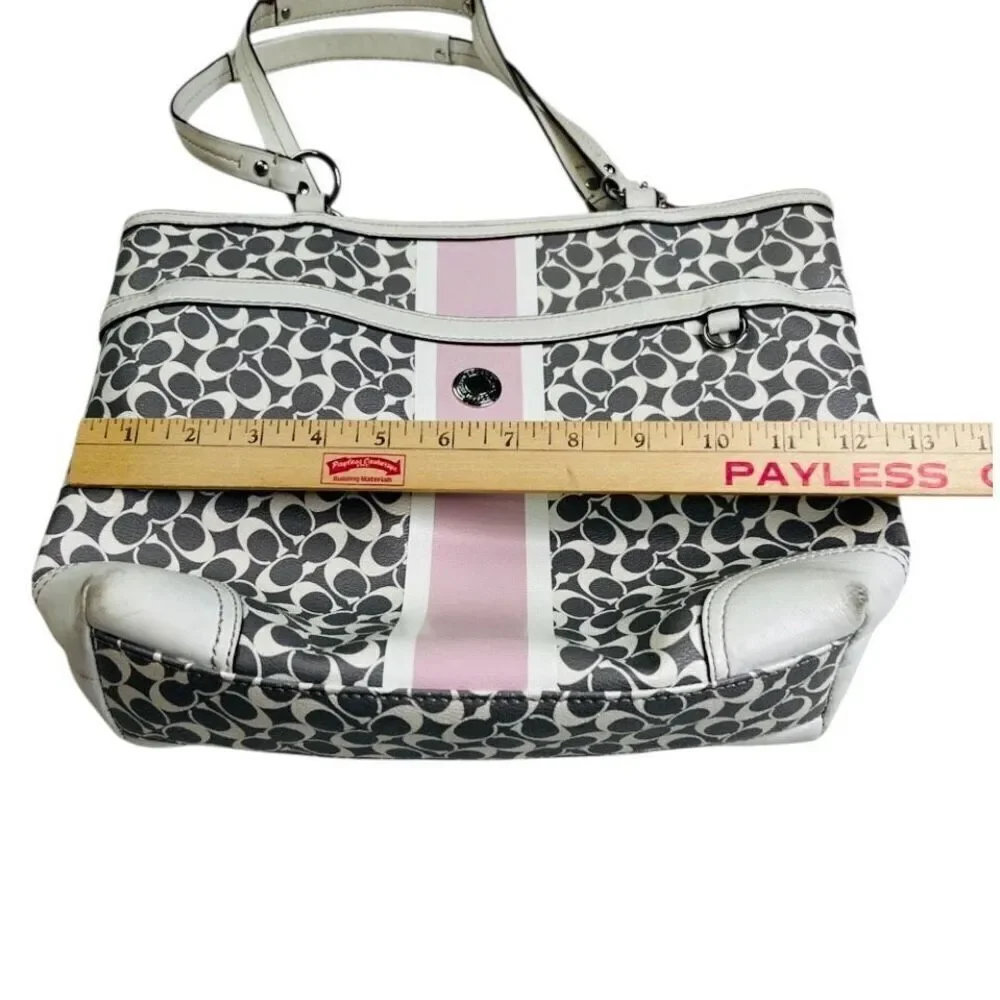 Coach Heritage Signature Stripe Pink White Tote Bag F15137